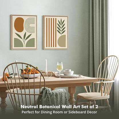 DAJONART Minimalist Boho Wall Art Set of 2,Sage Green & Olive Gray Abstract Prints Duo Framed Canvas for Modern Organic, Japandi, and Bedroom Decor,Neutral Earth-Tone Geometric Wall Decor,12x16 in
