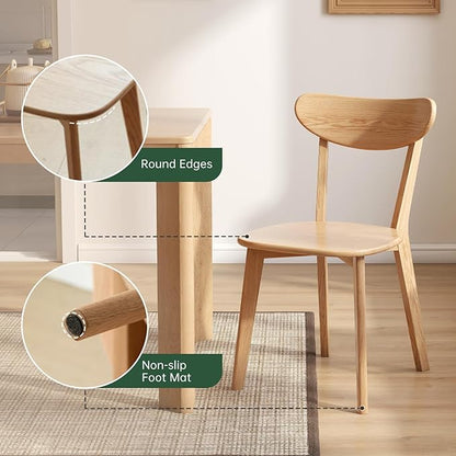 Oak Dining Chairs, Kitchen Chairs, 100% Solid Wood Modern Dinner Chair with Curved Backrest, Dining Room Chair for Kitchen, Living Room, Study (1PK, Natural)