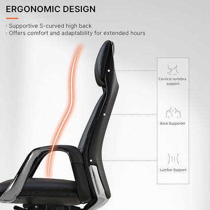 EUREKA ERGONOMIC Serene Executive Office Chair Genuine Leather Office Chair, Modern Executive Chair 135° Back Support Comfy Desk Chair with Arms & Aluminum Base for Home-Black
