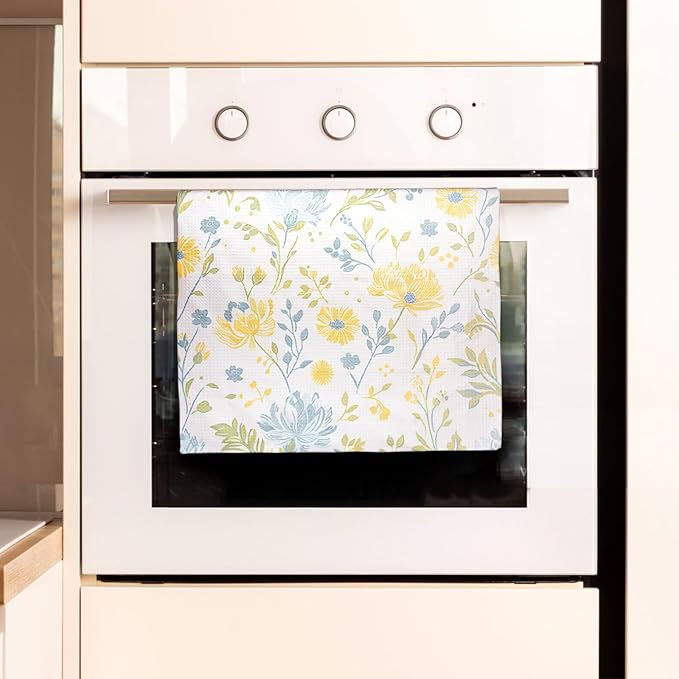 Eunzel Kitchen Tea Towel Quick Dry Microfiber Dish Towels with Hanging Loop, Serene Meadow Blooms