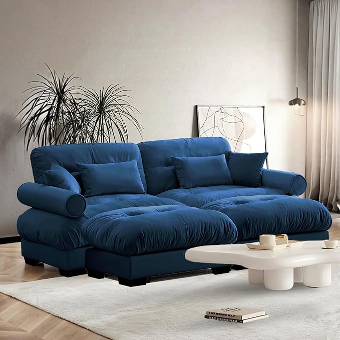 SoarFlash Modern Sofa Couches for Living Room, Small Sectional Sofa Set with Reversible Chaise, Sleeper Sofas and Modular Couch Function, Suitable for Small Spaces in Apartment, Blue