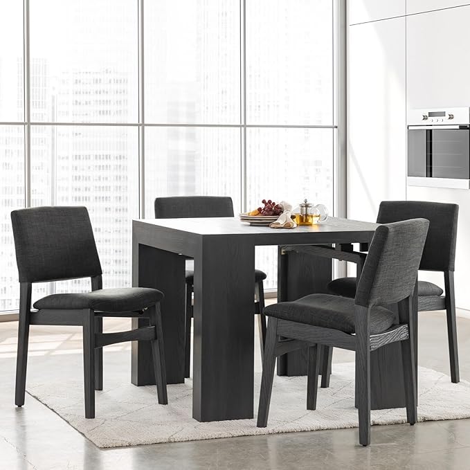 Transformer Table Dining Table Set for 4 to 12, Extendable Wood Dining Table 1 to 10 feet with Stackable Chairs - Space Saving Furniture Wood Furniture (Black)