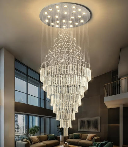 W47 x H120 Crystal LED Chandelier with Light Bulbs Luxury Raindrop High Ceiling Chandeliers for Entryway Villa Staircase Foyer Living Room Lighting Fixtures Silver