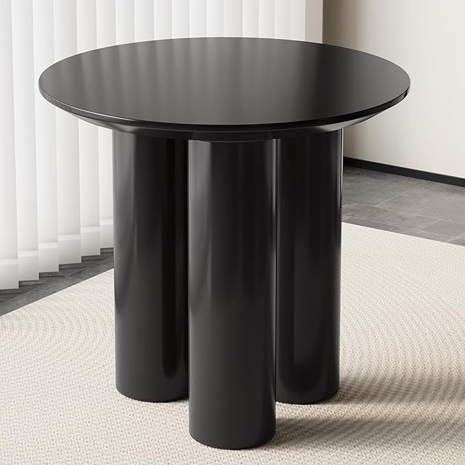 31.49" Black Round Dining Table with Three Stable Legs, Single Side Table for Living Room,Space Saving Coffee Table for 1-4 People，Kitchen Table,
