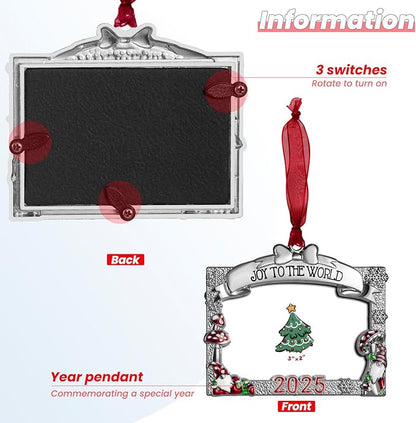 2025 Christmas Ornaments 3x2 inch Picture Frame Metal Hanging Pendant for Tree Small Decorative Keepsake, Display Photo for Baby and Pet (Gnome (2025))