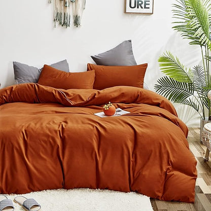 Pureant Burnt Orange Comforter Set California King 3Pcs Terracotta Bedding Comforter Sets Rust Cal King Comforter Cotton for Women Girls Soft Boho Caramel Comforter Sets Reddish Orange Blankets