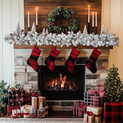 3 Pcs 6FT Christmas Garland Silver Glittered Artificial Eucalyptus Leaves for Mantle Christmas Tree Decorations Indoor Outdoor Hanging Garland Ornaments Garden Door Window Stair Holiday Home Decor