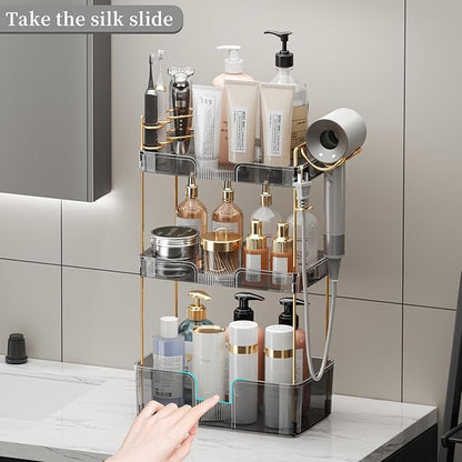 YCIA&DONE Bathroom Counter Organizer, Large Makeup Organizer Countertop, Shelf Storage, Vanity Easily Assemble for Bathroom Organizers and Storage, Undersink, Cabinet, 3 Tiers Grey