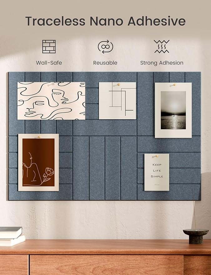 Bumusty Large Cork Board Alternative-36 x24 Felt Bulletin Board Tiles, with 30 Pushpins, 40 Adhesive Tabs, 6-Pack Slat Wall Paneling, Cork Boards for Office Push Pin Board Felt Board-Denim Blue