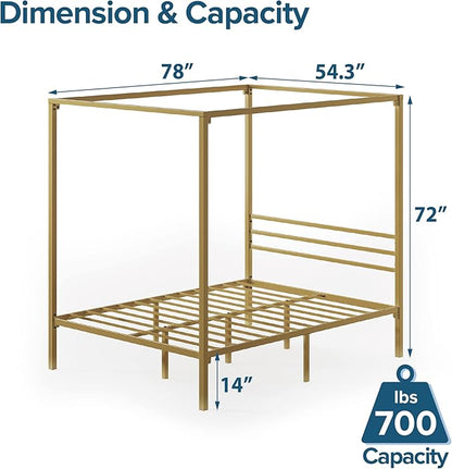 ZINUS Patricia Gold Metal Canopy Platform Bed Frame, Mattress Foundation with Steel Slat Support, No Box Spring Needed, Easy Assembly, Full