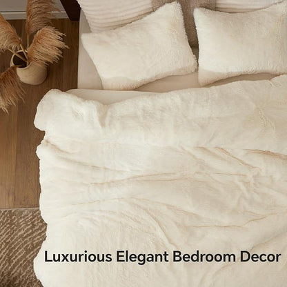 BEDELITE White Fluffy Comforter Set Twin Size, Fuzzy Faux Fur Comforter Bedding Set, 2Pieces Soft Warm Shaggy Bed Set (1 Comforter & 1 Pillowcase) as Gifts for Women