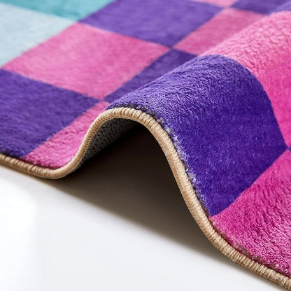 Multicolored Checkerboard Washable Rug 8x10 Ultra Thin Retro Aesthetic Funky Area Rugs Carpet for Living Dining Room Bedroom Kitchen Office Dorm, Colorful Checkered Modern Geometric Carpet