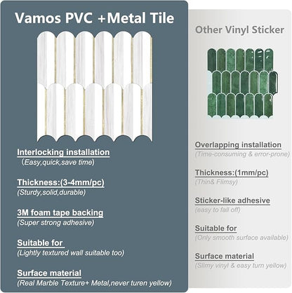 Vamos Tile Peel and Stick Backsplash Seamless Tile,10-Sheet Stick on Backsplash for Kitchen,Dolomite Gray and White+Light Gold Metal Self Adhesive PVC Tiles (10 Sheets)