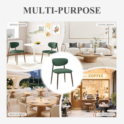Dining Chairs Set of 4, Upholstered Dining Room Chairs with Metal Legs and Anti Slip Pads, Curved Back Wood Kitchen Chair for Home and Restaurant Use, Green