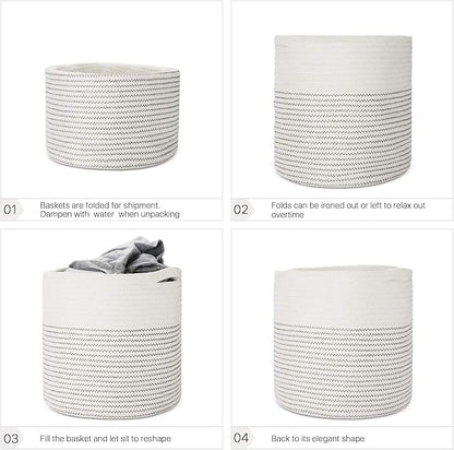 Woven Cotton Rope Plant Basket for 11 12" Flower Pot Floor Indoor Planters, Decor Basket for Plants Storage Organizer Modern Home Decor (12" x 12", White)