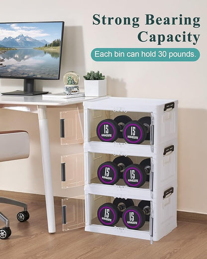 OlarHike Stackable Storage Bins with Lids Folding Storage Box with Doors and Wheels  3 Pack Cubes