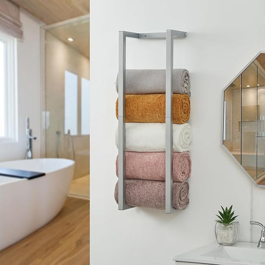 Wall Mounted Metal Bathroom Towel Rack for Modern Small Spaces - Rolled Towel Holder with 3 Compartments