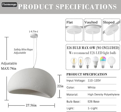 27.6in Large Wabi Sabi Pendant Lights Kitchen Island Lighting Fixture Ceiling Mount White Modern Japanese Lamp Japandi Chandelier for Dining Living Room Bedroom Restaurant Hanging Lamp