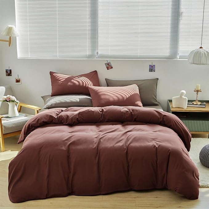 CLOTHKNOW Brick Red Comforter Set Twin/Twin XL Rust Red Bedding Comforter Sets Boys Girls Red Bedding Sets Dark Rust Bed Comforter Sets