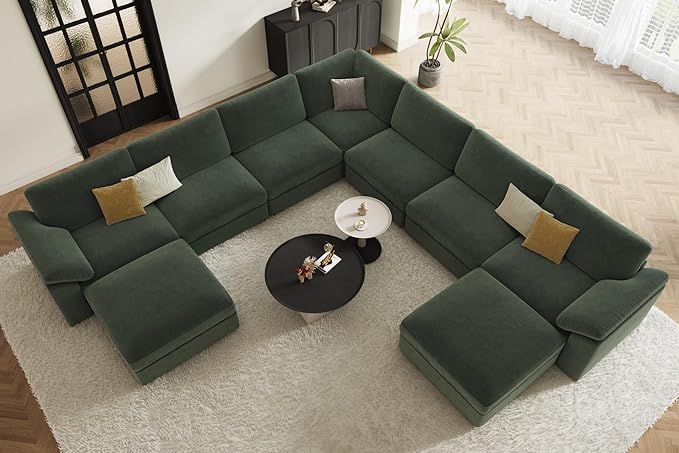 EASE MOOSE Oversized Modular Sectional Sofa with Ottoman, Modern Luxury Wide Deep Modular Couch, U Shaped Couch for Big Spaces Living Room,Green