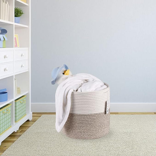 Woven Cotton Rope Plant Basket for 11 inch Flower Pot Floor Indoor Planters,Decorative Small Basket for Plants Storage Organizer Modern Home Decor (12" x 12", Khaki)