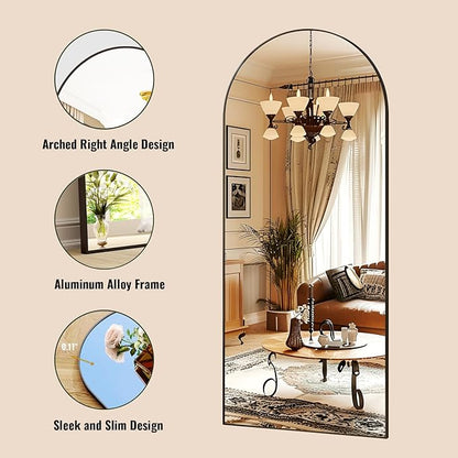 34x76 Arched Full Length Mirror Floor Mirrors with Aluminum Alloy Frame Free-Standing Wall Mounted Floor Mirrors or Large Dressing Mirror, Black Mirror Full Length