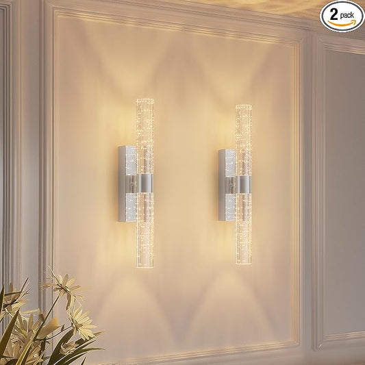 camuucci Battery Operated Sliver Wall Sconces Set of 2 Rechargeable Battery Powered Wall Light with 12000mAh Indoor Not Hardwired Dimmable Wall Lamp Fixtures for Bedroom Living Room 15.3 Inches