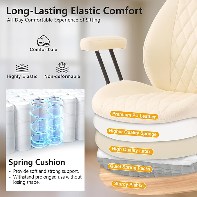 YFO Home Office Chair Office Rubber Casters Ergonomic Computer Chair with Lumbar Support Adjustable Height Rolling Swivel Executive Task Armrests Chair， Cream Leather