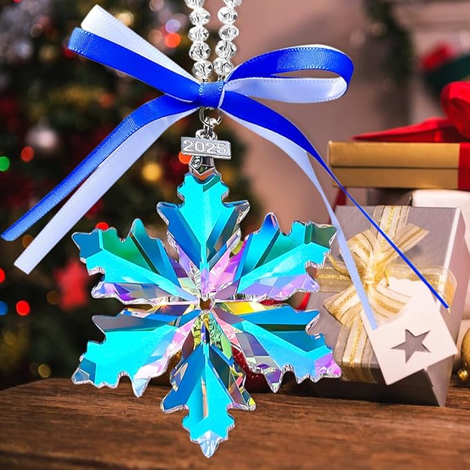 2025 Annual Edition Christmas Snowflake Ornament,Crystal Christmas Ornaments 2025,Crystal Ornament for Christma Tree,Beautiful Ornaments for Women Girls