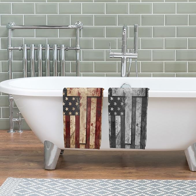 American Flag Kitchen Dish Towels Cross USA Flag Hand Tea Towels American Flag