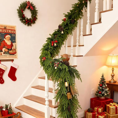 Christmas Garland, 6.3FT Real Touch Faux Green Norfolk Pine Garlands, Table, Fireplace, Winter Artificial Greenery Garland for Mantle, Stairs, Indoor & Outdoor Xmas Decorations