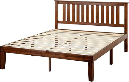Mellow Marley 14 Inch Solid Wood Platform Bed with Paneled Headboard, Espresso, Queen