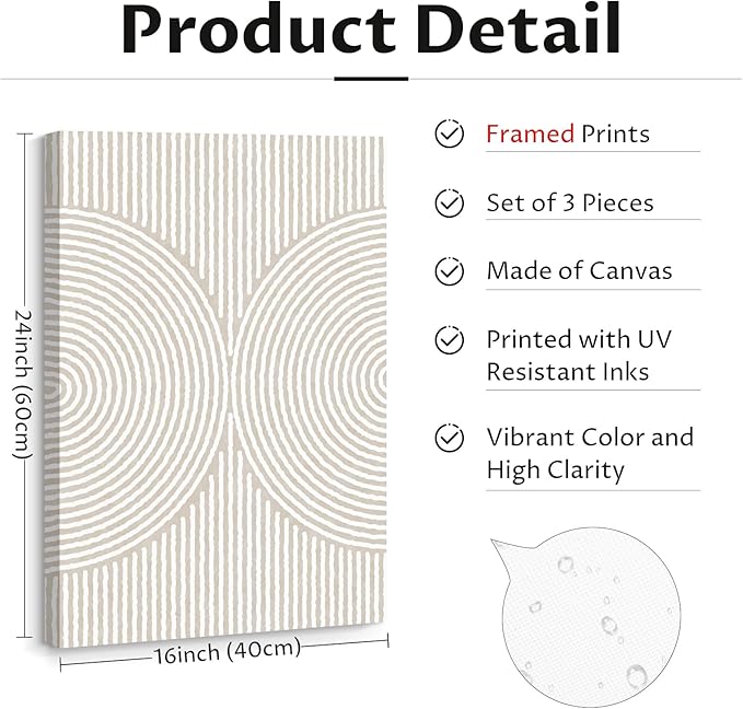 Modern Abstract Pictures Wall Art Boho Neutral Canvas Wall Art Minimalist Line Wall Decor Beige Black Brown Artwork Abstract Modern Painting Prints for Living Room Bedroom 16x24x3 Inch Wrapped Canvas