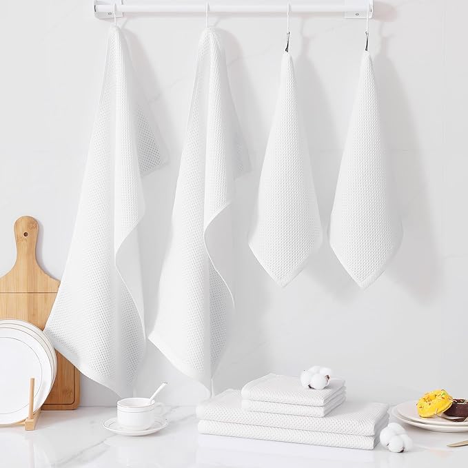 Homaxy 100% Cotton Kitchen Towels and Dishcloths Set, 12 x 12 Inches and 13 x 28 Inches, Set of 8 Bulk Kitchen Towels Set, Ultra Soft Absorbent Dish Cloths for Washing Dishes, White