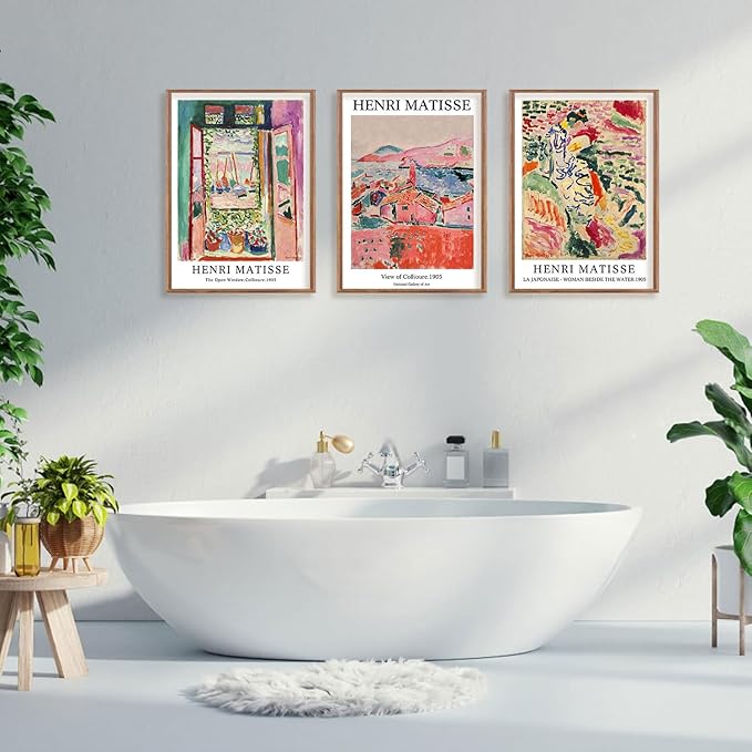 ILLBDR Framed Wall Art Vintage Matisse Wall Art Canvas Set of 3, Retro Prints Poster Mid Century Aesthetic Floral Botanical Decor for Living Room Bathroom Bedroom 16x24 Inch