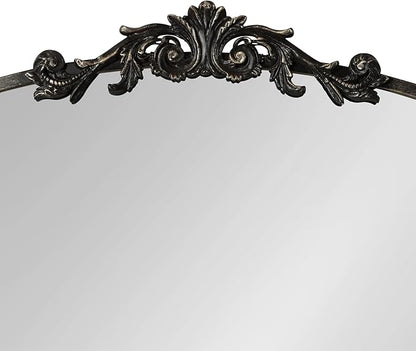 Kate and Laurel Arendahl Ornate Traditional Square Arched Mirror; 28 x 30; Antique Black Baroque Style Arch Vintage Wall Mirror with Wide Frame and Crown