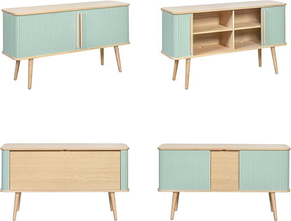 WERMO 53'' Blue Cabinet with Doors and Shelves - Credenza, Modern Media Console Table with Storage, Blue Sideboard Storage Accent Cabinet for Living Room, Office, Entryway and Bedroom (Oak)