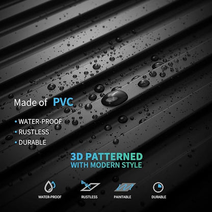 Art3d 12-Pack Slat Design 3D Wall Panels for Interior Wall Decor, 2x4 FT PVC Decorative Drop Ceiling Tiles - Black