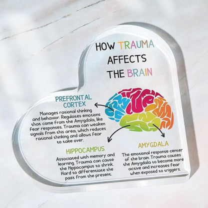 Mental Health Desk Decor, Positive Affirmations How Trauma Affects the Brain Acrylic Heart Gifts Decorations for Social Worker Therapy School Counseling Desktop Art Decoration