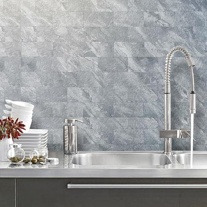 AULIGET 3" x 6" Subway Tile Peel and Stick Backsplash, Thick PVC Stick on Wall Tiles (100, Grey Marble)