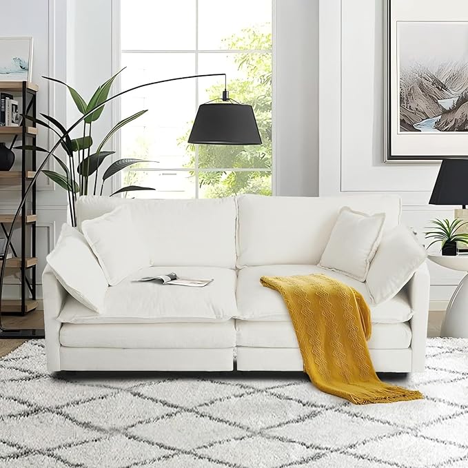 SoarFlash Chenille Sectional Sofa, Comfy Modular Loveseat Sofa, Modern 2-Seat Couch Deep Seat Sofa Set for Living Room,White