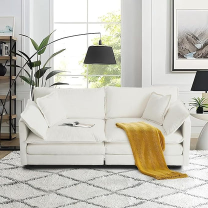 SoarFlash Chenille Sectional Sofa, Comfy Modular Loveseat Sofa, Modern 2-Seat Couch Deep Seat Sofa Set for Living Room,White