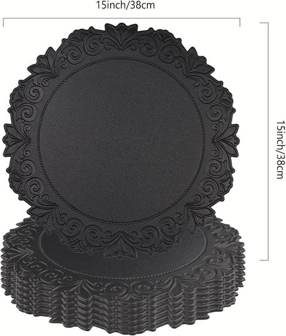 Noctiflorous Round Faux Leather 15 Inch Placemats Set of 6 Waterproof Wipeable Heat Resistant Tablemat for Dining Table Kitchen Non Slip Washable Oilproof Table Place Mat for Indoor Outdoor(Black, 6)