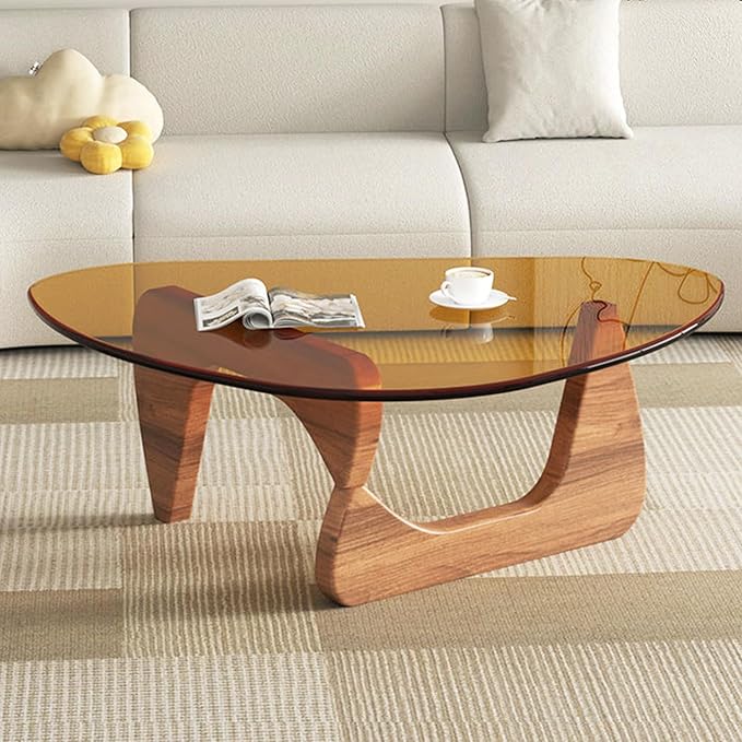 Mid Century Modern Glass Coffee Table, Coffee Table for Living Room, Elegant and Functional Coffee Tables,Suitable for Bedroom Living Room Reception Office Tables（Walnut/Brown，Large）
