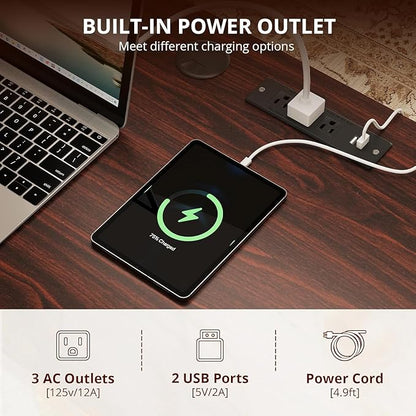 FURSUN 58" Modern Executive Desk with Storage, Home Office Desk with Drawer & Cabinet, Wooden Fluted Desk for Study, Living Room, Bedroom, Dark Walnut