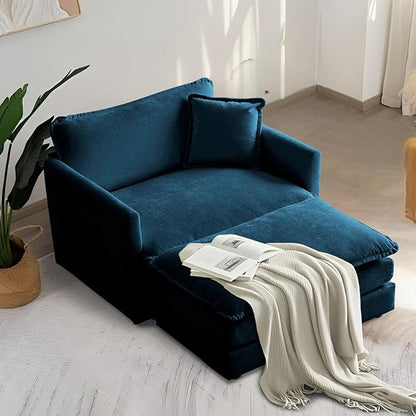 SoarFlash Chenille Sectional Sofa, Comfy Modular Single Sofa with Ottoman, Modern Recliner Deep Seat Sofa Set for Living Room,Deep Blue