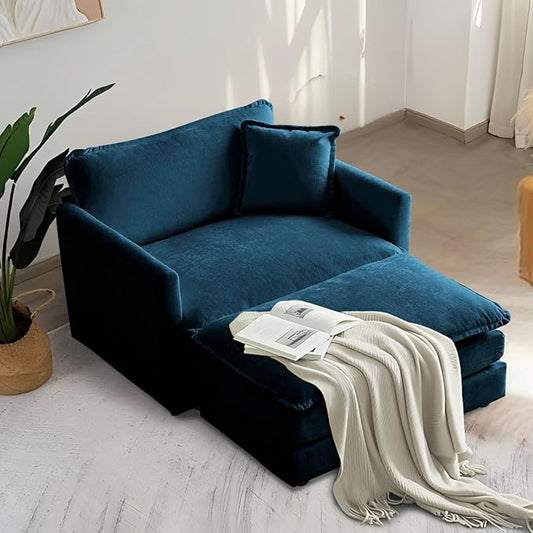 SoarFlash Chenille Sectional Sofa, Comfy Modular Single Sofa with Ottoman, Modern Recliner Deep Seat Sofa Set for Living Room,Deep Blue