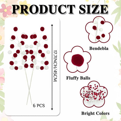 6 Pcs Red White Pom Poms Christmas Decorations & Felt Christmas Picks and Sprays DIY Xmas Tree Toppers, Festive Tree Filler & Decor (Redwhite)