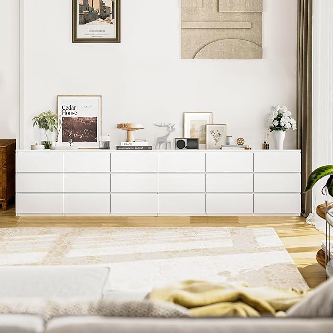 9 Drawers Dresser,Modern Large Wood Dresser,Chest of Drawers for Bedroom, Living Room,Hallway,Entryway,TV Stand Drawer Organizer(White)