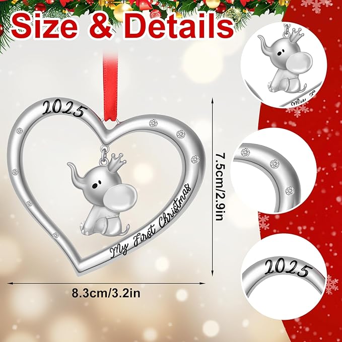 Baby’s First Christmas Ornament 2025 for Boy Girl, My First Christmas Ornament with Elephant, Babys 1st Christmas’S Ornaments 2025 Metal Hanging for Newborn Xmas Tree Decoration Gift